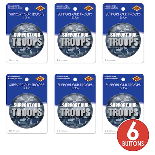 Beistle 2" Grey Camouflage Support Our Troops Buttons, 6ct.